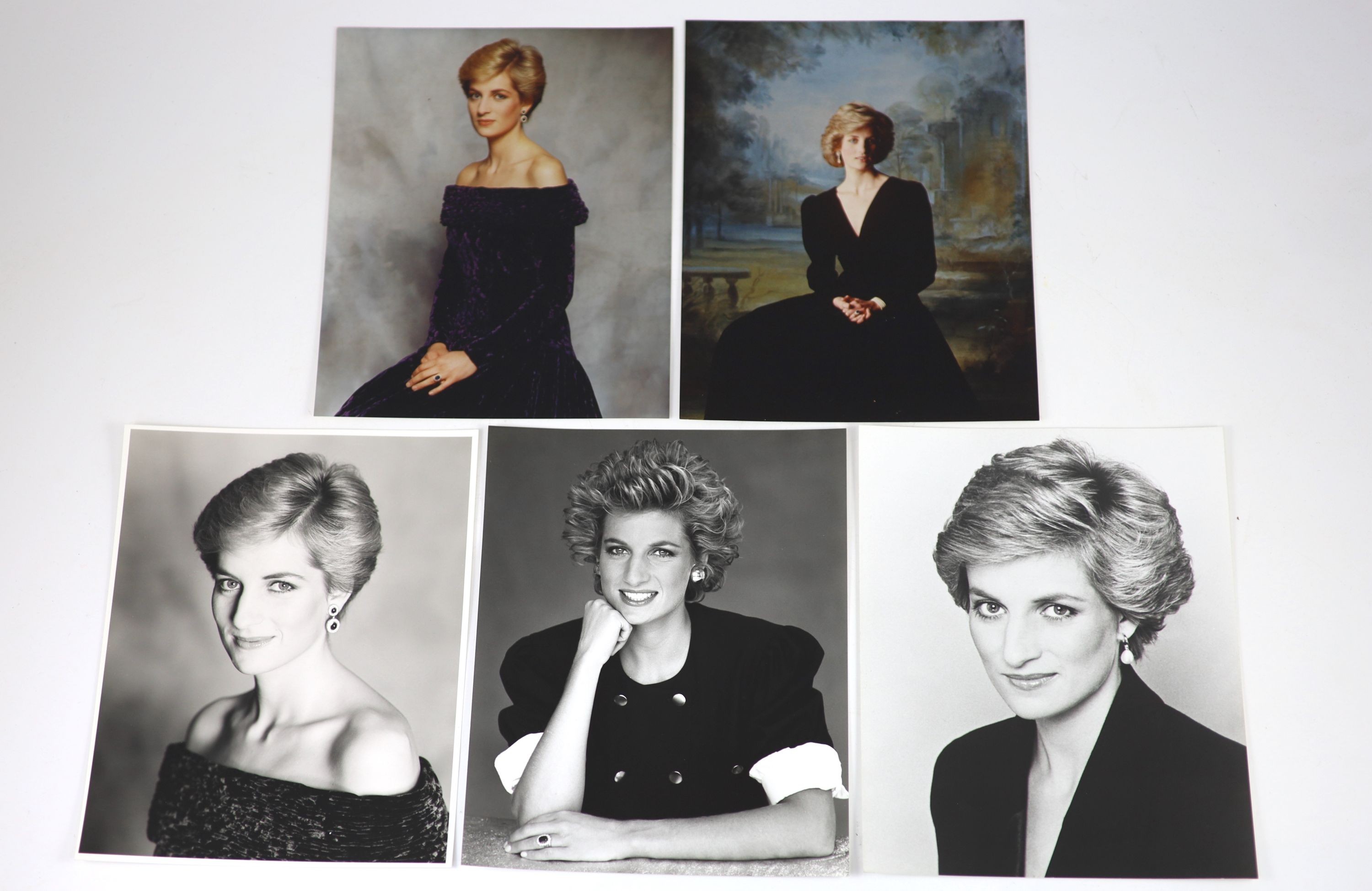 Diana, Princess of Wales (1961-1997) - a group 29 of colour and black and white photographic portrait prints, depicting the Princess, in 11 various poses, various sizes.